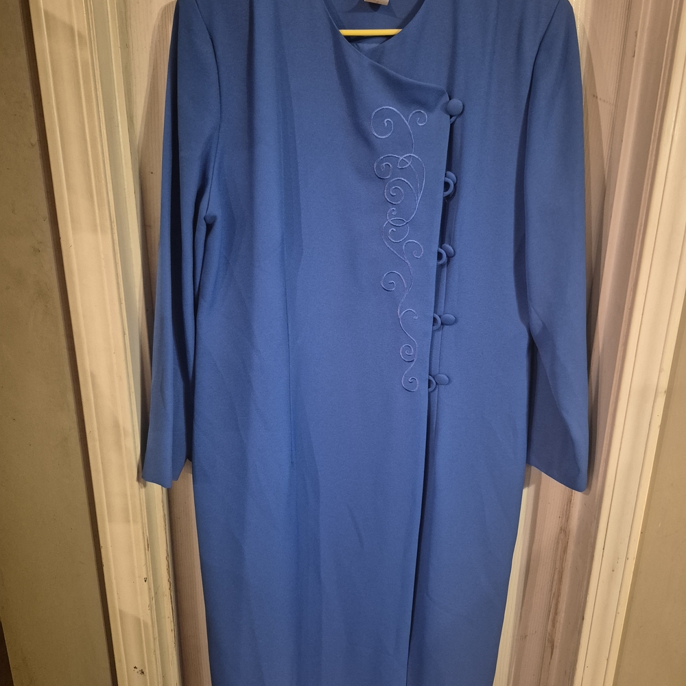 Henry Lee Made In USA Blue Long Sleeve Sheath Dress with Mandarin Collar